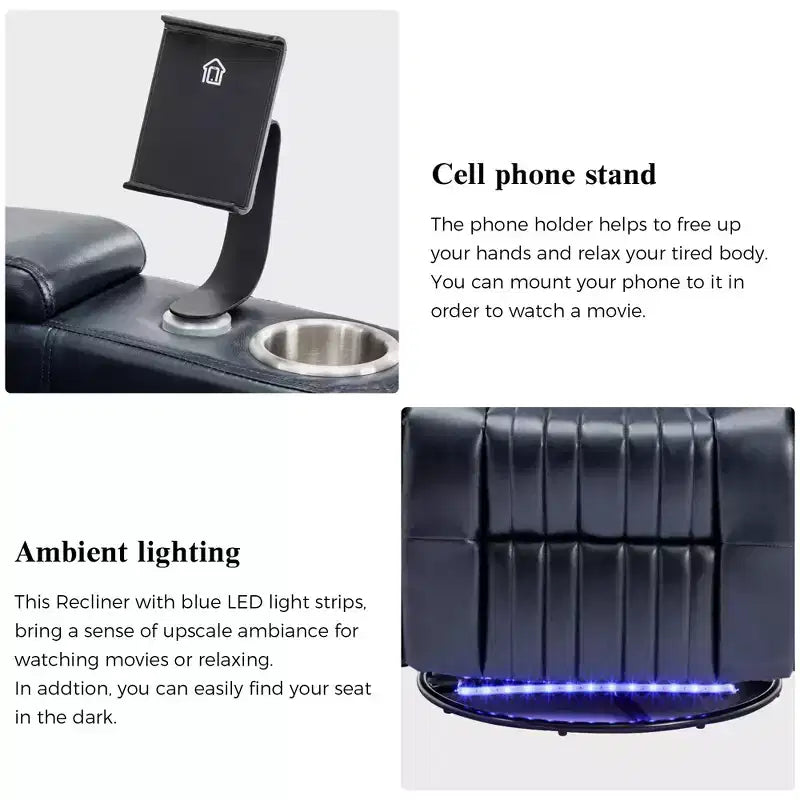 Fauteuil inclinable électrique, fauteuil d'appoint pivotant à 270° avec accoudoir de rangement, lumière LED, porte-gobelet, tablette pivotante et support de téléphone - ModernLuxe