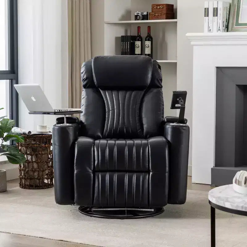 Fauteuil inclinable électrique, fauteuil d'appoint pivotant à 270° avec accoudoir de rangement, lumière LED, porte-gobelet, tablette pivotante et support de téléphone - ModernLuxe