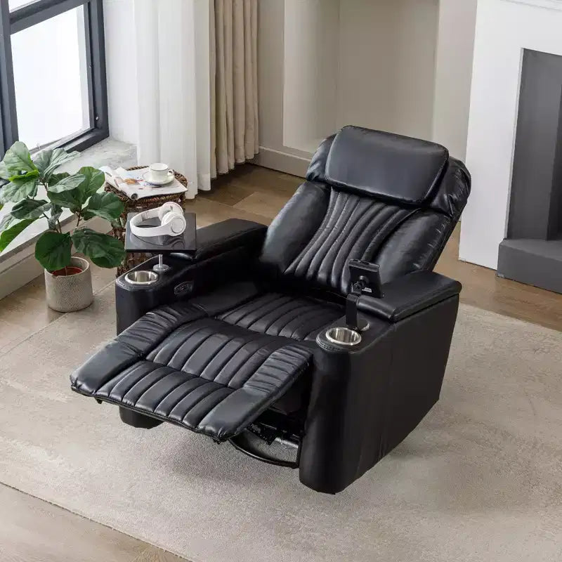 Fauteuil inclinable électrique, fauteuil d'appoint pivotant à 270° avec accoudoir de rangement, lumière LED, porte-gobelet, tablette pivotante et support de téléphone - ModernLuxe
