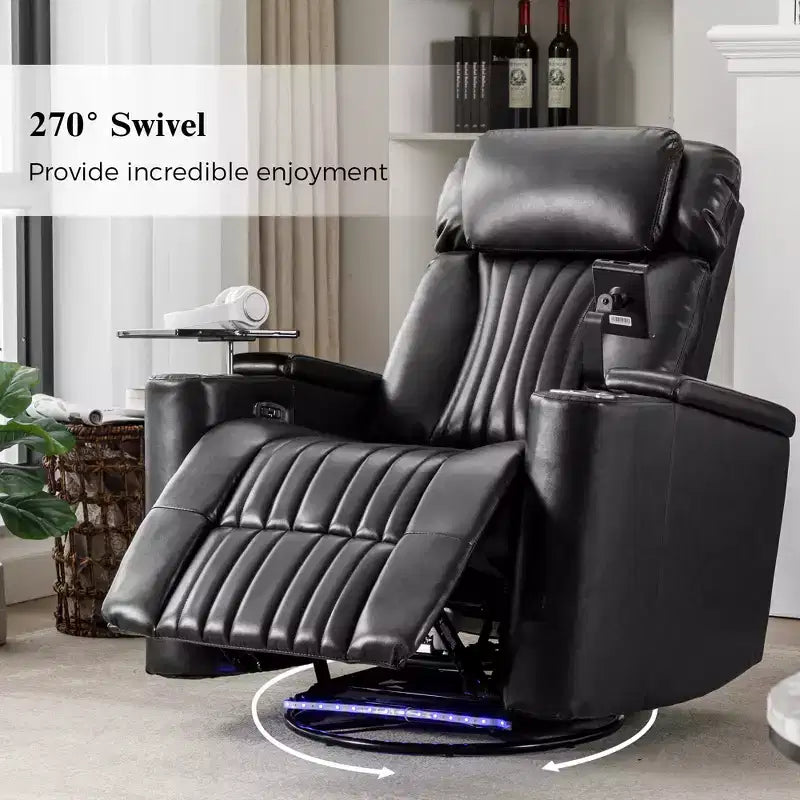 Fauteuil inclinable électrique, fauteuil d'appoint pivotant à 270° avec accoudoir de rangement, lumière LED, porte-gobelet, tablette pivotante et support de téléphone - ModernLuxe