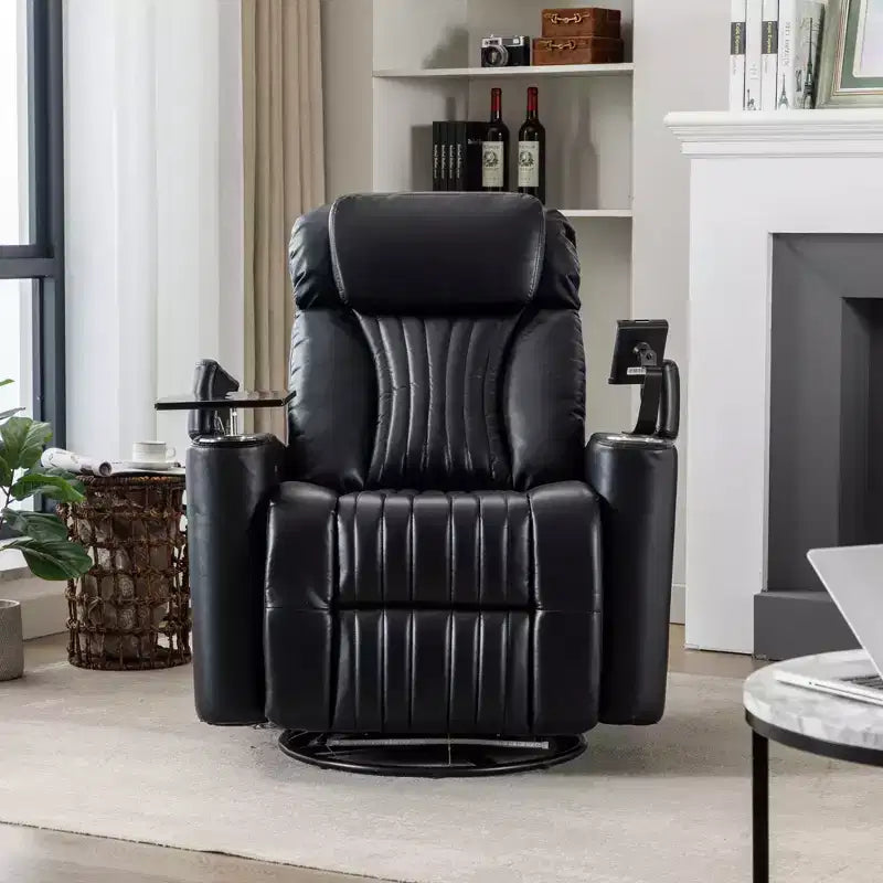 Fauteuil inclinable électrique, fauteuil d'appoint pivotant à 270° avec accoudoir de rangement, lumière LED, porte-gobelet, tablette pivotante et support de téléphone - ModernLuxe