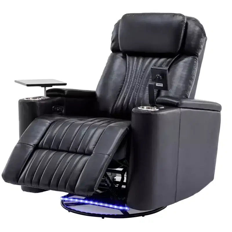 Fauteuil inclinable électrique, fauteuil d'appoint pivotant à 270° avec accoudoir de rangement, lumière LED, porte-gobelet, tablette pivotante et support de téléphone - ModernLuxe