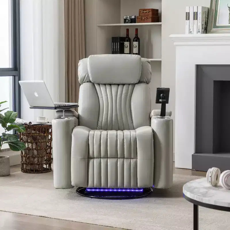 Fauteuil inclinable électrique, fauteuil d'appoint pivotant à 270° avec accoudoir de rangement, lumière LED, porte-gobelet, tablette pivotante et support de téléphone - ModernLuxe