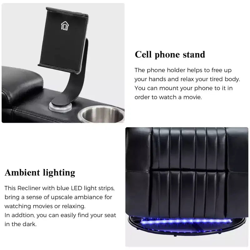 Fauteuil inclinable électrique, fauteuil d'appoint pivotant à 270° avec accoudoir de rangement, lumière LED, porte-gobelet, tablette pivotante et support de téléphone - ModernLuxe