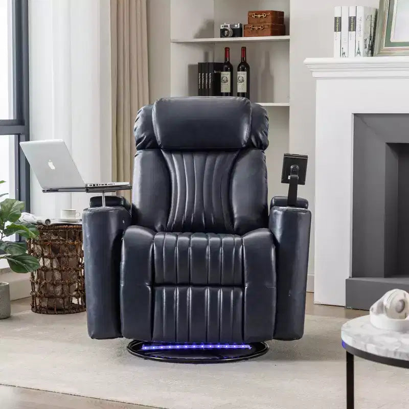 Fauteuil inclinable électrique, fauteuil d'appoint pivotant à 270° avec accoudoir de rangement, lumière LED, porte-gobelet, tablette pivotante et support de téléphone - ModernLuxe