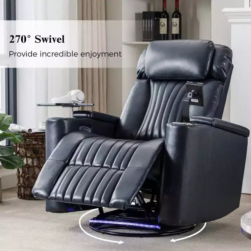 Fauteuil inclinable électrique, fauteuil d'appoint pivotant à 270° avec accoudoir de rangement, lumière LED, porte-gobelet, tablette pivotante et support de téléphone - ModernLuxe