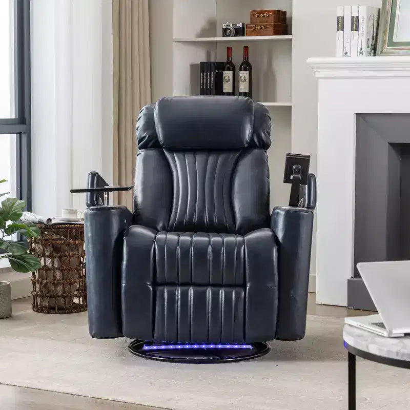 Fauteuil inclinable électrique, fauteuil d'appoint pivotant à 270° avec accoudoir de rangement, lumière LED, porte-gobelet, tablette pivotante et support de téléphone - ModernLuxe