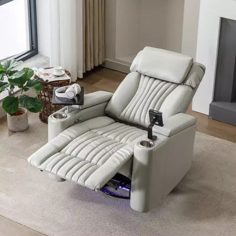 Fauteuil inclinable électrique, fauteuil d'appoint pivotant à 270° avec accoudoir de rangement, lumière LED, porte-gobelet, tablette pivotante et support de téléphone - ModernLuxe