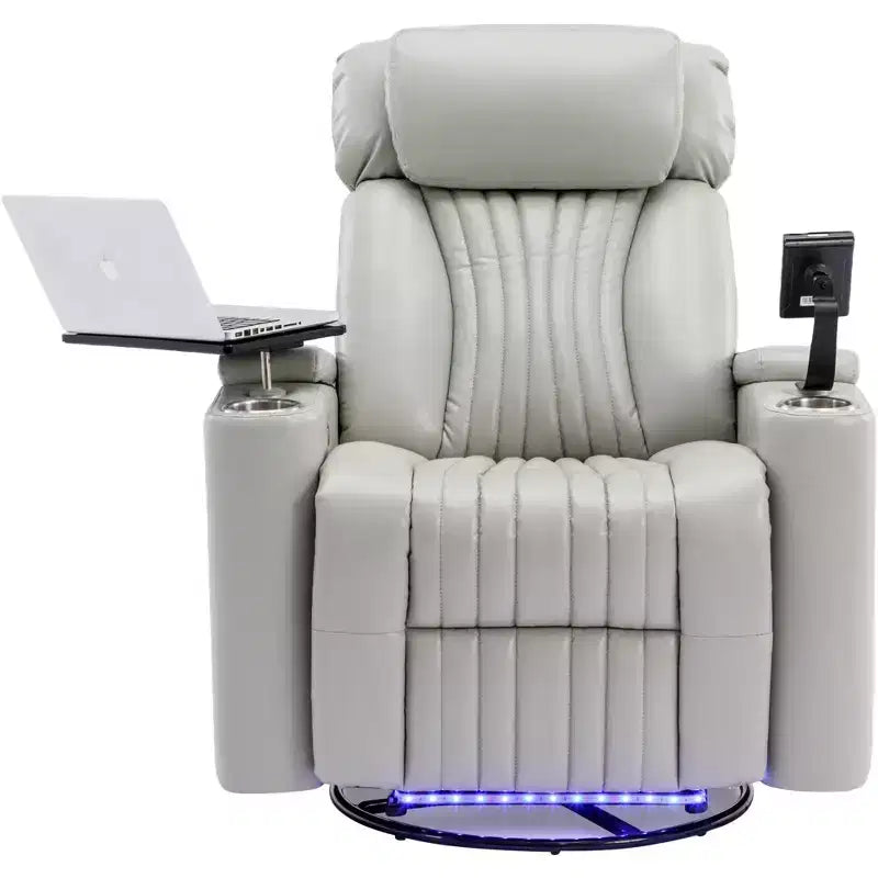 Fauteuil inclinable électrique, fauteuil d'appoint pivotant à 270° avec accoudoir de rangement, lumière LED, porte-gobelet, tablette pivotante et support de téléphone - ModernLuxe