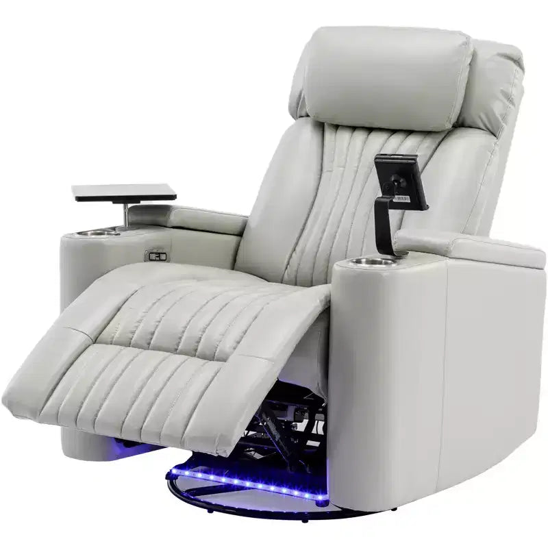 Fauteuil inclinable électrique, fauteuil d'appoint pivotant à 270° avec accoudoir de rangement, lumière LED, porte-gobelet, tablette pivotante et support de téléphone - ModernLuxe