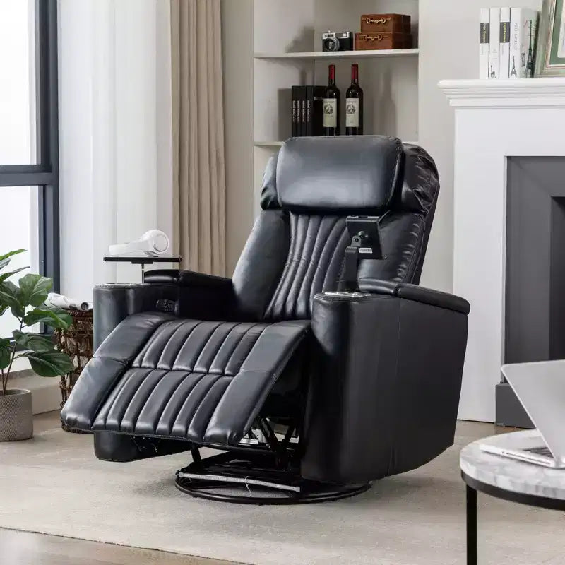 Fauteuil inclinable électrique, fauteuil d'appoint pivotant à 270° avec accoudoir de rangement, lumière LED, porte-gobelet, tablette pivotante et support de téléphone - ModernLuxe
