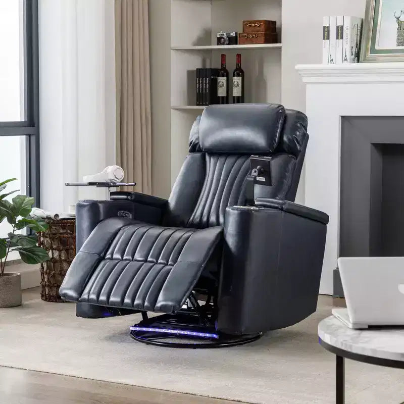 Fauteuil inclinable électrique, fauteuil d'appoint pivotant à 270° avec accoudoir de rangement, lumière LED, porte-gobelet, tablette pivotante et support de téléphone - ModernLuxe