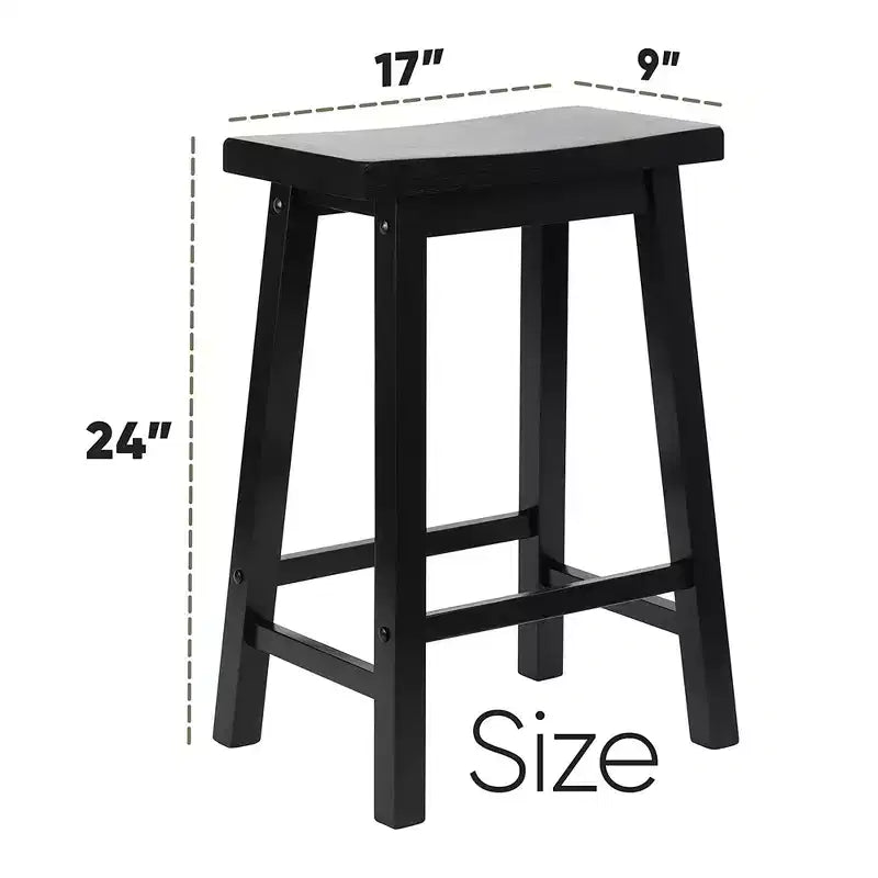 Tabouret de bar de cuisine PJ Wood Classic Saddle Seat 61 cm, sans dossier et avec 4 pieds carrés, pour les maisons, les salles à manger et les bars (lot de 2)