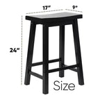 Tabouret de bar de cuisine PJ Wood Classic Saddle Seat 61 cm, sans dossier et avec 4 pieds carrés, pour les maisons, les salles à manger et les bars (lot de 2)