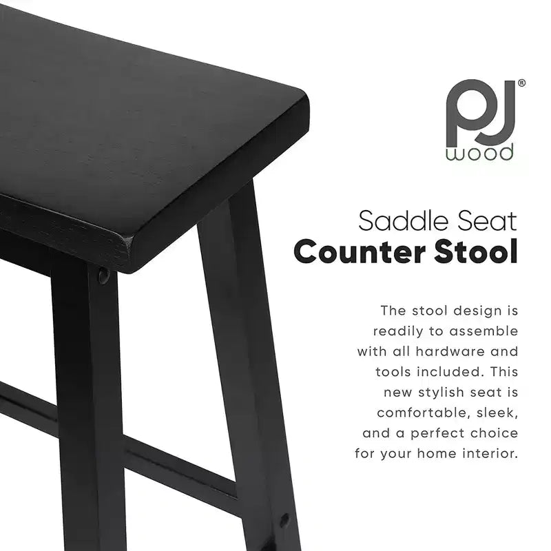 Tabouret de bar de cuisine PJ Wood Classic Saddle Seat 61 cm, sans dossier et avec 4 pieds carrés, pour les maisons, les salles à manger et les bars (lot de 2)