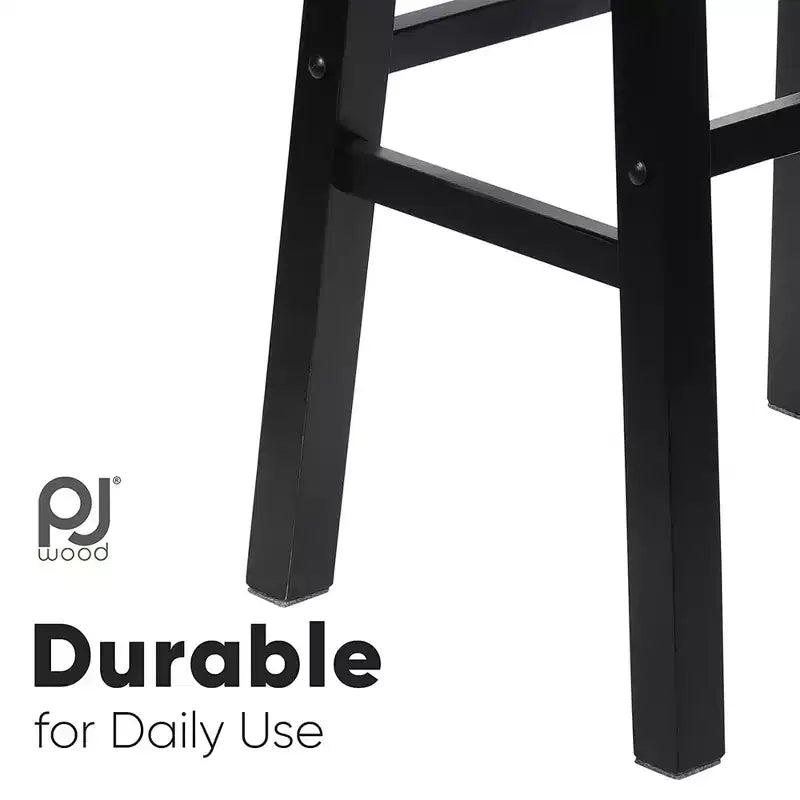 Tabouret de bar de cuisine PJ Wood Classic Saddle Seat 61 cm, sans dossier et avec 4 pieds carrés, pour les maisons, les salles à manger et les bars (lot de 2)