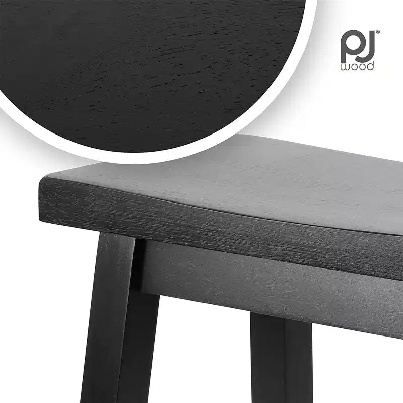 Tabouret de bar de cuisine PJ Wood Classic Saddle Seat 61 cm, sans dossier et avec 4 pieds carrés, pour les maisons, les salles à manger et les bars (lot de 2)
