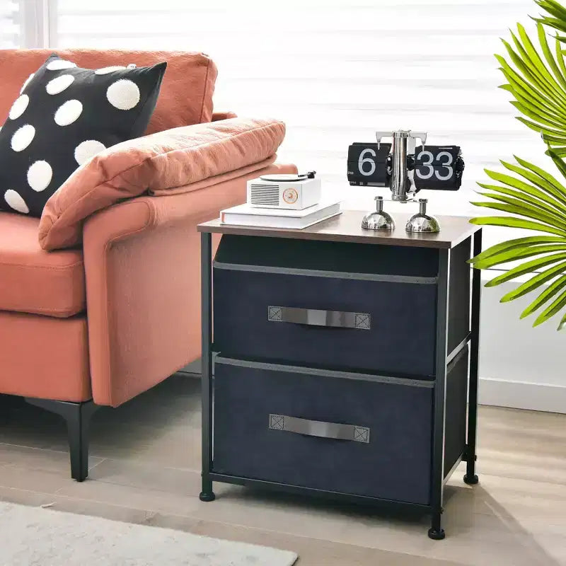 Table de chevet Costway – Commode d'appoint avec 2 tiroirs en tissu pour chambre à coucher