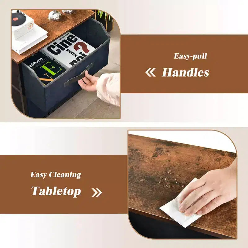 Table de chevet Costway – Commode d'appoint avec 2 tiroirs en tissu pour chambre à coucher
