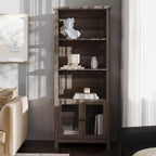Bibliothèque et meuble de rangement en bois style ferme moderne Emma and Oliver avec portes en verre trempé et 3 étagères supérieures
