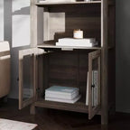 Bibliothèque et meuble de rangement en bois style ferme moderne Emma and Oliver avec portes en verre trempé et 3 étagères supérieures