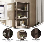 Bibliothèque et meuble de rangement en bois style ferme moderne Emma and Oliver avec portes en verre trempé et 3 étagères supérieures