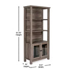 Bibliothèque et meuble de rangement en bois style ferme moderne Emma and Oliver avec portes en verre trempé et 3 étagères supérieures