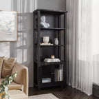 Bibliothèque et meuble de rangement en bois style ferme moderne Emma and Oliver avec portes en verre trempé et 3 étagères supérieures