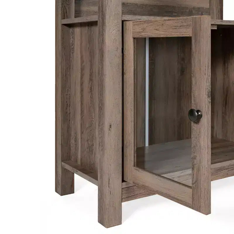 Bibliothèque et meuble de rangement en bois style ferme moderne Emma and Oliver avec portes en verre trempé et 3 étagères supérieures