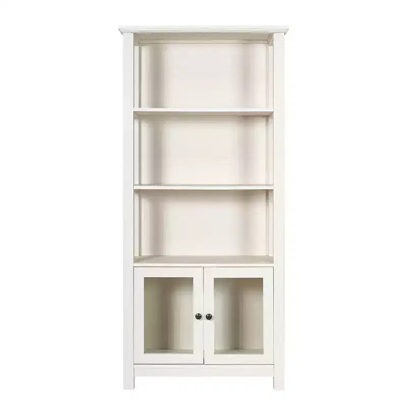 Bibliothèque et meuble de rangement en bois style ferme moderne Emma and Oliver avec portes en verre trempé et 3 étagères supérieures