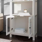 Bibliothèque et meuble de rangement en bois style ferme moderne Emma and Oliver avec portes en verre trempé et 3 étagères supérieures