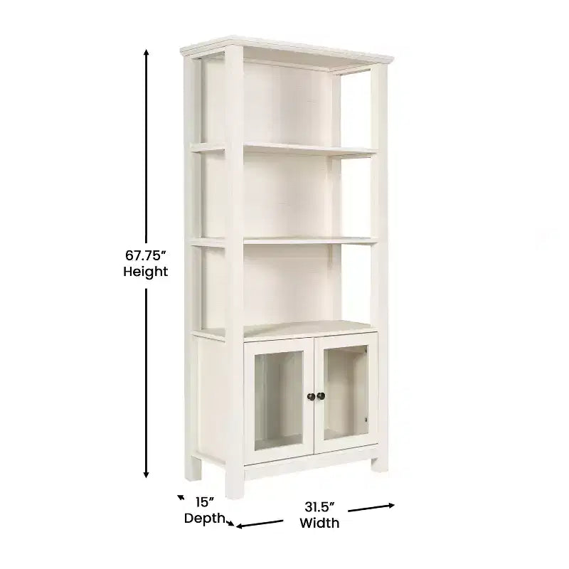 Bibliothèque et meuble de rangement en bois style ferme moderne Emma and Oliver avec portes en verre trempé et 3 étagères supérieures