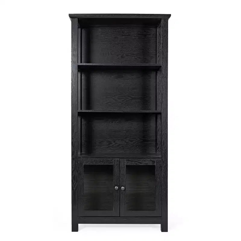 Bibliothèque et meuble de rangement en bois style ferme moderne Emma and Oliver avec portes en verre trempé et 3 étagères supérieures
