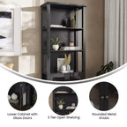 Bibliothèque et meuble de rangement en bois style ferme moderne Emma and Oliver avec portes en verre trempé et 3 étagères supérieures