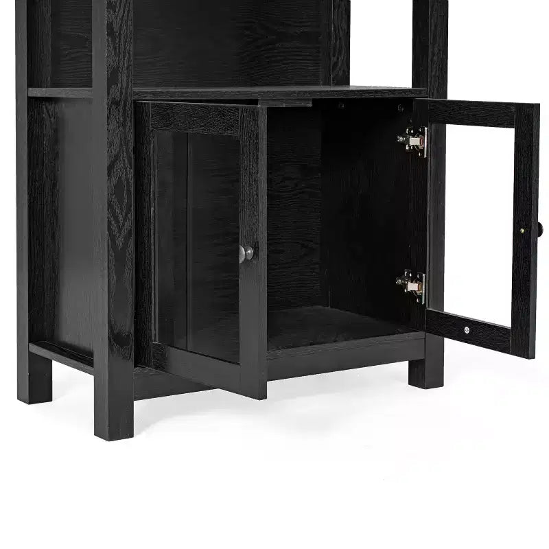 Bibliothèque et meuble de rangement en bois style ferme moderne Emma and Oliver avec portes en verre trempé et 3 étagères supérieures