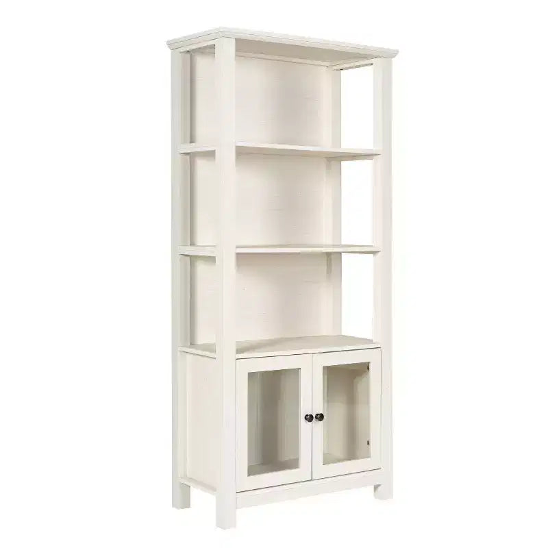 Bibliothèque et meuble de rangement en bois style ferme moderne Emma and Oliver avec portes en verre trempé et 3 étagères supérieures