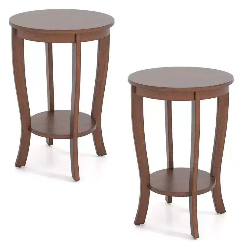 Costway Lot de 2 tables d'appoint rondes à 2 niveaux de 45,7 cm, compactes, pour canapé, table de chevet avec étagère de rangement, expresso/blanc