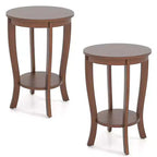 Costway Lot de 2 tables d'appoint rondes à 2 niveaux de 45,7 cm, compactes, pour canapé, table de chevet avec étagère de rangement, expresso/blanc