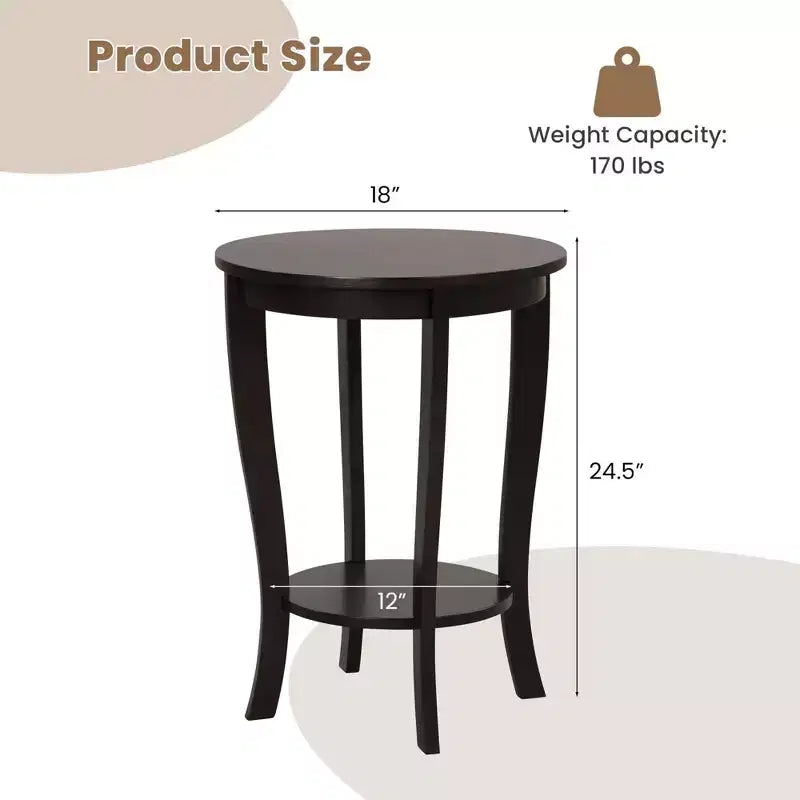 Costway Lot de 2 tables d'appoint rondes à 2 niveaux de 45,7 cm, compactes, pour canapé, table de chevet avec étagère de rangement, expresso/blanc