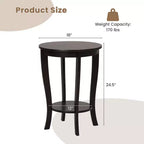 Costway Lot de 2 tables d'appoint rondes à 2 niveaux de 45,7 cm, compactes, pour canapé, table de chevet avec étagère de rangement, expresso/blanc