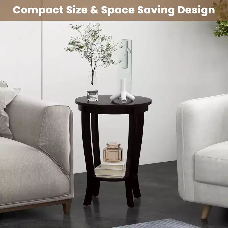 Costway Lot de 2 tables d'appoint rondes à 2 niveaux de 45,7 cm, compactes, pour canapé, table de chevet avec étagère de rangement, expresso/blanc