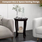 Costway Lot de 2 tables d'appoint rondes à 2 niveaux de 45,7 cm, compactes, pour canapé, table de chevet avec étagère de rangement, expresso/blanc