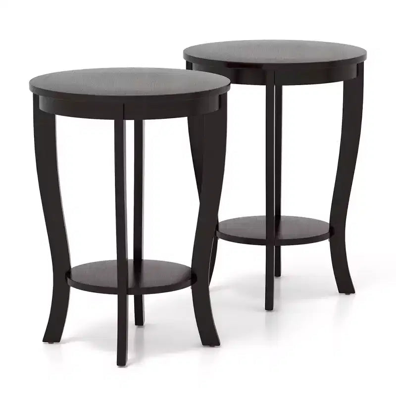 Costway Lot de 2 tables d'appoint rondes à 2 niveaux de 45,7 cm, compactes, pour canapé, table de chevet avec étagère de rangement, expresso/blanc