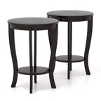 Costway Lot de 2 tables d'appoint rondes à 2 niveaux de 45,7 cm, compactes, pour canapé, table de chevet avec étagère de rangement, expresso/blanc