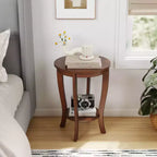 Costway Lot de 2 tables d'appoint rondes à 2 niveaux de 45,7 cm, compactes, pour canapé, table de chevet avec étagère de rangement, expresso/blanc