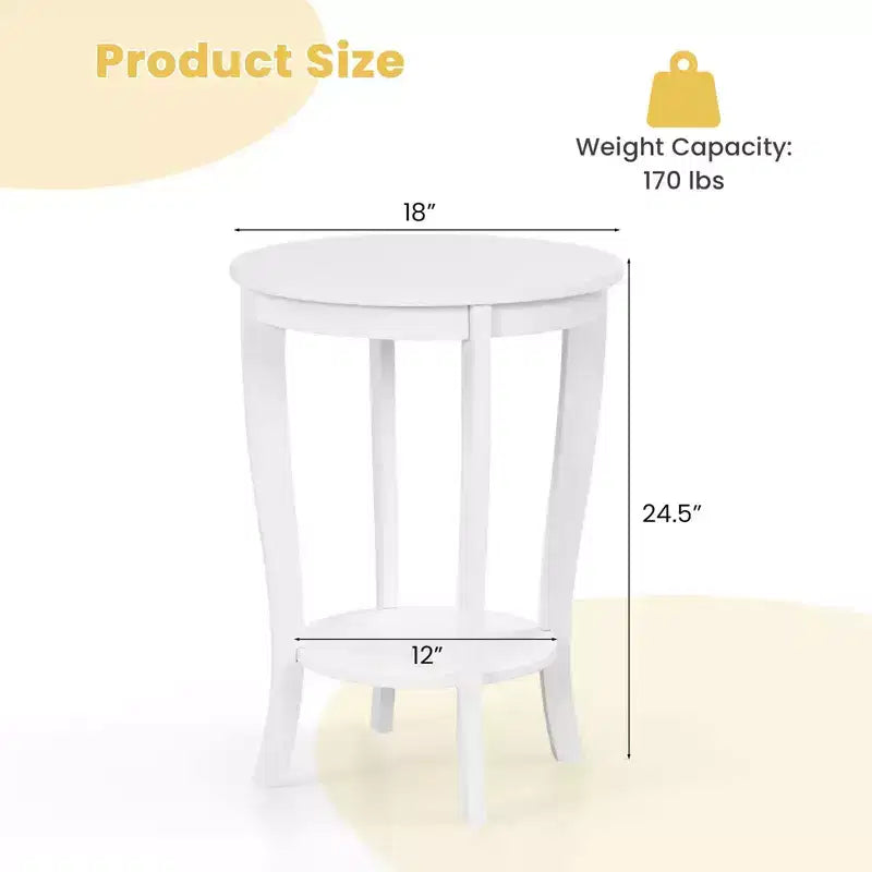 Costway Lot de 2 tables d'appoint rondes à 2 niveaux de 45,7 cm, compactes, pour canapé, table de chevet avec étagère de rangement, expresso/blanc