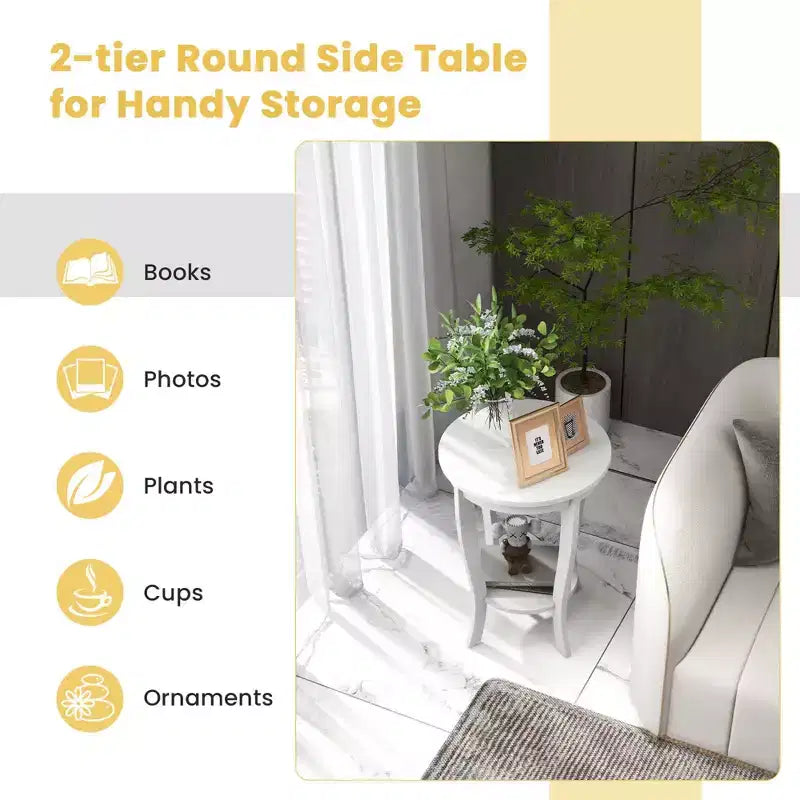 Costway Lot de 2 tables d'appoint rondes à 2 niveaux de 45,7 cm, compactes, pour canapé, table de chevet avec étagère de rangement, expresso/blanc