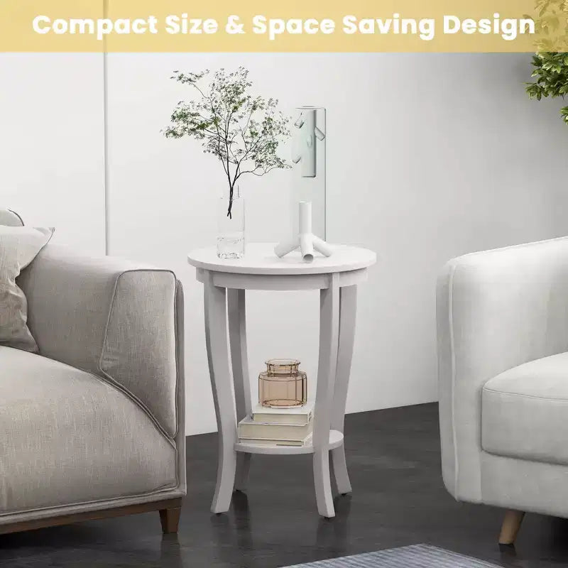 Costway Lot de 2 tables d'appoint rondes à 2 niveaux de 45,7 cm, compactes, pour canapé, table de chevet avec étagère de rangement, expresso/blanc