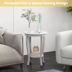 Costway Lot de 2 tables d'appoint rondes à 2 niveaux de 45,7 cm, compactes, pour canapé, table de chevet avec étagère de rangement, expresso/blanc