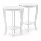 Costway Lot de 2 tables d'appoint rondes à 2 niveaux de 45,7 cm, compactes, pour canapé, table de chevet avec étagère de rangement, expresso/blanc